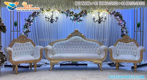 Lujoso escenario de boda Loveseat con sillas diseñador de oro blanco boda escenario sofá conjunto Gujarati recepción escenario sofá conjunto - Product Image 4