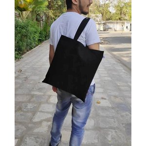 Black Cotton Plain Tote <b>Bag</b> Medium Size <b>Long</b> Handle Recyclable Heat Transfer Personalized Beach <b>Bag</b> for Advertising (Pack 20) - Product Image 4