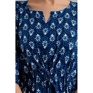 Kaftan de algodón puro con estampado floral azul Maxi Étnico, tamaño libre de la Dress-SHKUP1253 - Product Image 3