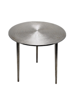 Table d'appoint industrielle en métal fini antique argenté minimaliste Table basse à base ovale modèle de moulage de meubles d'extérieur