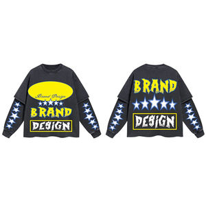 Ropa informal para hombre 100% algodón de manga larga Camisetas de doble capa serigrafía térmica Sun Faded 2 capas camisetas para hombres - Product Image 3