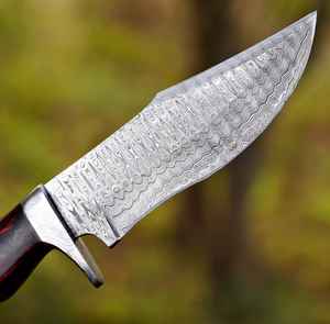 Couteaux de chasse en acier Damas en gros, couteaux à lame fixe pour le camping et le bushcraft avec étui en cuir fin, couteaux en acier personnalisés - Product Image 5