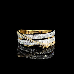 Bague élégante à plusieurs bandes en or jaune et diamant naturel Bijoux en diamant de luxe SI3-I1 à taille brillante Cadeau tendance pour elle - Product Image 3