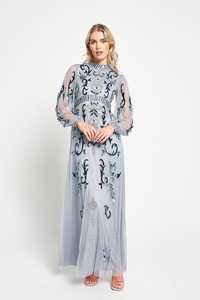 Respirant antistatique écologique col rond a-ligne pleine longueur en mousseline de soie Maxi robe à manches longues décontracté Club soirée adultes - Product Image 3