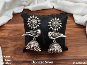 Fancy Parrot Design Oxidized Silver Polish Jewelry Accesorios de joyería de estilo antiguo Jhumka Pendientes Mujeres Conjuntos de joyería - Product Image 4