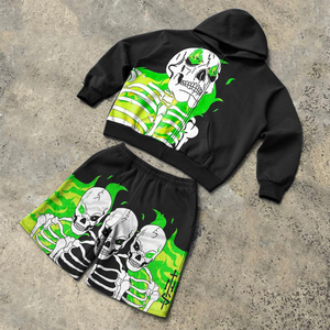 High Street Summer Streetwear Paint Splatter Graphic Print Cotton Hoodie and Shorts Two Piece Set - Product Image 1