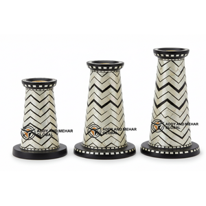 Un fournisseur indien propose un bougeoir fait à la main avec incrustation d'os vert, motif chevron, bougeoir décoratif - Product Image 1