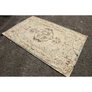 Alfombra turca vintage clásica Beige verde 5,2X8,2 pies área grande Patchwork lana con respaldo de látex para pasillo o dormitorio - Product Image 2