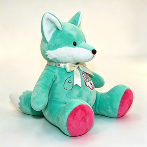 Peluche renard vert menthe personnalisée, adorable peluche renard, peluche renard avec nœud blanc, peluche renard assis, peluche renard douce. - Product Image 6