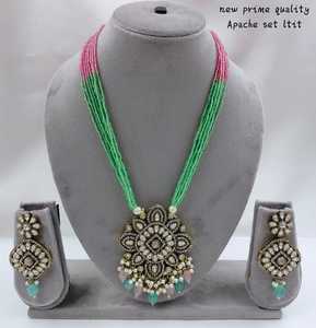 Long Motipearl Mala & Drop Pendentif Collier Ensemble À La Mode Ton Or Kundan perle Collier Boucles D'oreilles Ensemble Avec Femmes Filles - Product Image 2