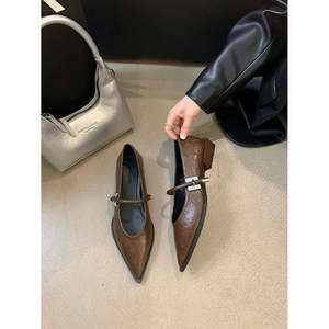 Chaussures plates à talon bas pour femmes, style français, printemps-automne 2025, petit parfum, bout pointu, Mary Jane - Product Image 6