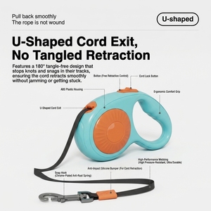 <strong>Retractable</strong> <strong>Dog</strong> Leash Tangle Free U Shaped Cord Exit Automatic Lock Walking <strong>Lead</strong> with Comfort Grip OEM Wholesale - Product Image 3