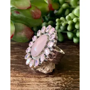Bague ajustable en argent sterling avec quartz rose et tourmaline, sertie en grappe, taille 9, pour usage quotidien, fabriquée à la main au sud-ouest - Product Image 4