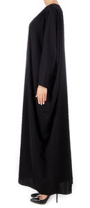 อาบายาคาฟตันอาบายาทรงรังไหมสีดำสง่างามพร้อมคอวีเหนือกาลเวลาผ้าไหลน้ำหนักเบาเพื่อความประณีต - Product Image 2