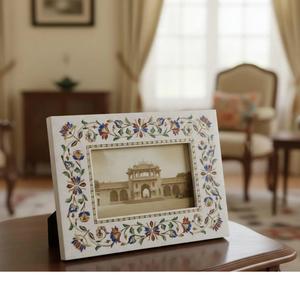 Cadre photo en marbre blanc I Cadre photo ethnique I Cadre photo personnalisé I Cadre photo traditionnel I Cadre photo avec incrustation de pierres précieuses - Product Image 1