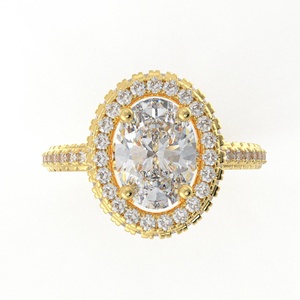 Bague de fiançailles en diamant taille ovale en or jaune avec sertissage pavé pour femme, style classique - Product Image 1