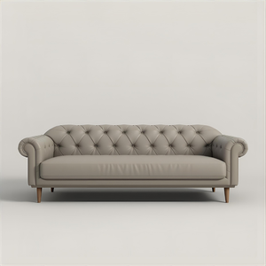 Canapé en cuir 3 places de style moderne du milieu du siècle, fabriqué au Vietnam, avec capitonnage boutonné, meubles élégants pour le salon - Product Image 1