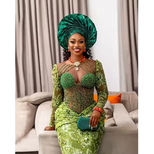 Intricate Embroidery Stone Work Breathable Eco-Friendly Traditional African Headtie Luxurious Plus-Size George Design Made <b>Silk</b> - Product Image 3