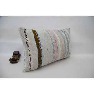 Multicolor Wool Patchwork Kantha Pillow 16x24 Inch Decorative <b>Cushion</b> Woven with Vintage Pattern - Product Image 3