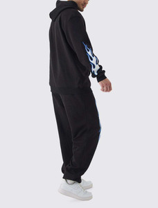 ชุดวอร์มสองชิ้นสำหรับผู้ชายกางเกงวอร์มผ้าฝ้ายสะพายไหล่มีฮู้ดสีดำพิมพ์ลายสกรีน100% ตามสั่ง - Product Image 2