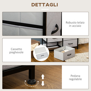 HOMCOM <b>Chest</b> of Drawers 6 Removable Fabric Drawers, Industrial Style <b>Wood</b> and Steel, 80x30x62.5cm - Product Image 6