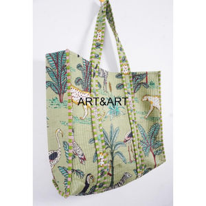 Sac fourre-tout en coton matelassé, grand sac de shopping à imprimé jungle, sac de shopping en coton, sac fourre-tout écologique, sac fourre-tout réversible, sac fourre-tout bohème pour le marché - Product Image 4