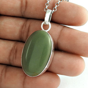 Piedra preciosa de jaspe natural, colgante de forma ovalada de Plata de Ley 925, joyería hecha a mano, venta al por mayor, precio de fábrica, fabricante a granel de La India - Product Image 1