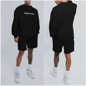 Venta al por mayor de alta calidad Casual holgado ropa de manga larga de cuello redondo Atlético sudaderas Conjunto personalizado hombres Fitness Sudadera con capucha y pantalones cortos - Product Image 2