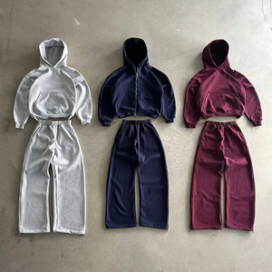 Men's Custom Logo Sportswear Two Piece <b>Set</b> Zip Up Baggy <b>Sweatpants</b> Hoodie Tracksuit <b>Set</b> - Product Image 1