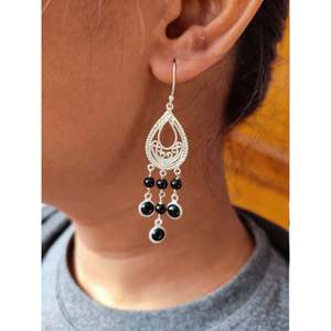 Boucles d'oreilles pendantes en argent sterling 925 faites à la main, pierre précieuse onyx noir classique, cadeau de Noël parfait pour elle - Product Image 6