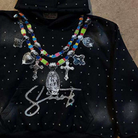 Sweat à capuche homme personnalisé, épais, avec strass, motif graphique vintage, effet délavé, imprimé chaîne de diamants, style streetwear, coupe oversize