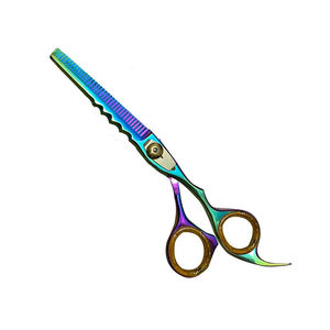 Tijera de adelgazamiento de peluquero de alta calidad, Color arcoíris, 32 dientes, tijeras de adelgazamiento de cabello de acero alemán de 6 pulgadas con anillo de goma elegante - Product Image 1