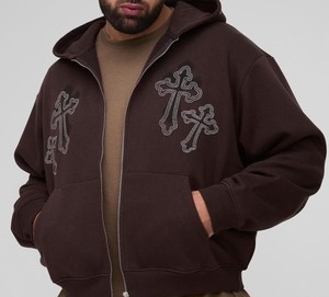 Sweats à capuche pour hommes surdimensionnés hiver en coton et polyester épais avec fermeture éclair lourde avec point de broderie grande taille OEM personnalisé - Product Image 2