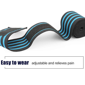 Knee Support Compression <b>Wrap</b> Blue <b>Black</b> Striped Adjustable Hook Loop Closure Unisex All Seasons Sport Protection - Product Image 2
