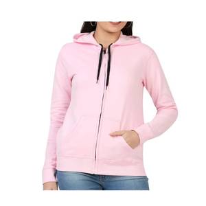 Sweat-shirt à capuche zippé en tricot pour femme, 100 % coton, anti-boulochage, avec poches, collection hiver - Product Image 5