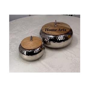 Designer Round Shape Nut Server <b>Stainless</b> <b>Steel</b> <b>Bowl</b> With Wooden Lid Chocolate Sweets Server For Top Selling - Product Image 5