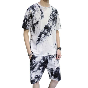 Tenue d'été tendance pour hommes à la mode ensemble deux pièces imprimé solide Street T-shirt et short décontractés pour vêtements décontractés - Product Image 1