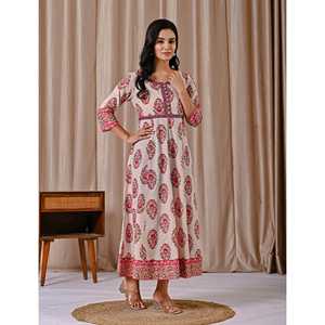 Vestido largo de algodón gris y rosa con botones, estampado Butta Block, elegante, estilo coreano, informal, hippie, ODM, para el día del club, lavable, natural - Product Image 6