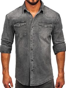 Chemise en jean pour homme à manches courtes Chemise en jean bleu délavé pour homme Chemise en jean classique tendance pour homme - Product Image 5