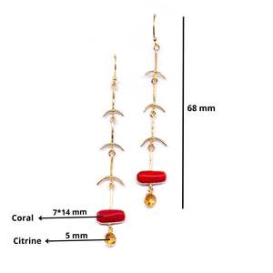 Hanging Gold Plated 925 Sterling Silver <b>Coral</b> Citrine Gemstone Chunky Traditional Dangler Women Earrings - Product Image 2