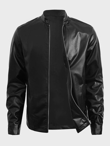Chaqueta de cuero negra con cremallera unisex personalizada OEM para hombre chaqueta de cuero personalizable con cuello levantado de lona fina para hombre - Product Image 3