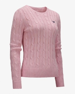 Pink Jacquard <b>Cable</b> <b>Knit</b> Breathable Pullover <b>Sweater</b> Women Crew Neck Full Sleeve Embroidery Logo Front 100% Acrylic Autumn - Product Image 3