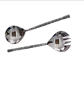 Servidor de ensalada de metal chapado en oro Juegos de cuchara y tenedor Utensilios de cocina y servidor de ensalada de mesa con mango de ágata - Product Image 5