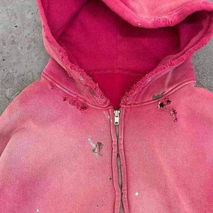<b>Pink</b> Ladies Color Vintage Fashion High Quality Good Price 100% Cotton Acid Washed Sun Faded Durable Acid Wash Hoodie for Women - Product Image 3
