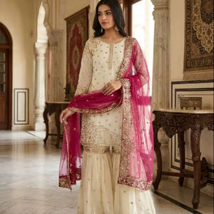 Salwar Kameez élégant à manches longues en tissu Faux Georgette lourd avec broderie de sequins et dupatta assorti – Idéal pour les soirées d'hiver et les occasions spéciales – Livraison rapide - Product Image 1