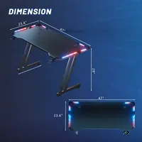 Escritorio de Juegos Negro OEM con Luces LED, Superficie Metálica en Forma de Z, Mesa de Juegos Grande, Escritorio Ergonómico para Oficina en Casa
