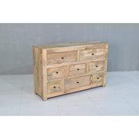 Commode traditionnelle en bois de manguier massif à neuf tiroirs avec boutons noirs Commode de rangement décorative pour salon à la maison