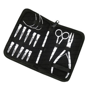 Kit d'outils pour extensions de cheveux en acier inoxydable blanc personnalisé, pince à 2 trous, petites pinces en fer, outil de boucle, aiguilles C, usage commercial - Product Image 2