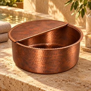 Bol de pédicure professionnel de luxe NJ, rond, en cuivre antique, écologique, avec repose-pieds, pour usage domestique, en salon et en spa - Product Image 6