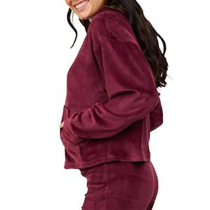 Vente en gros Sweat à capuche en velours pour femme de couleur unie de haute qualité, manches longues, sweats à capuche respirants anti-rides pour femme avec logo personnalisé - Product Image 3